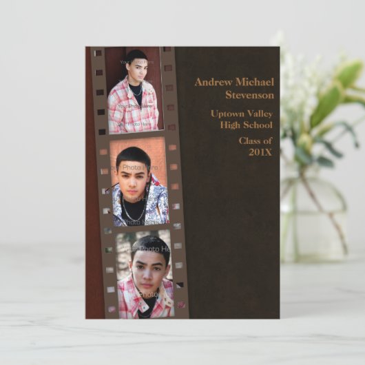 Bruin, maroon Afstudeerder Aankondiging (Staand voorkant)
