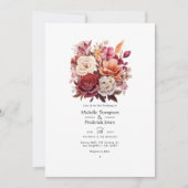 Bruin, Maroon en Zalm Bloemen Herfst Bruiloft Kaart (Voorkant)