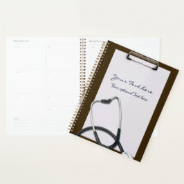 Bruin medisch klembord met stethoscoop planner