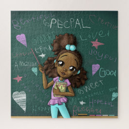 Bruin meisje en positieve woorden legpuzzel