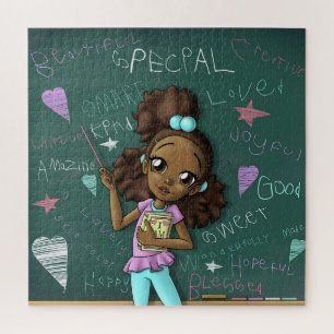 Bruin meisje en positieve woorden legpuzzel