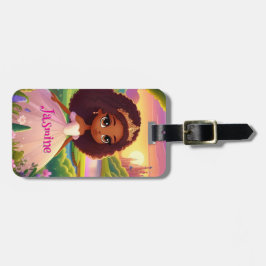 Bruin Meisje Magische Prinses Bagagelabel