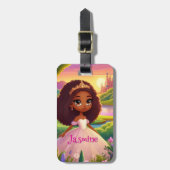 Bruin Meisje Magische Prinses Bagagelabel (Voorkant verticaal)