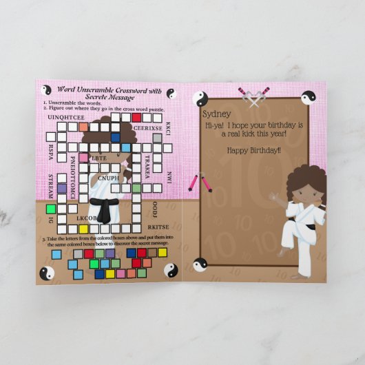 Bruin Meisjes Karate Geheim Bericht Gelukkige Verj Kaart (Binnen)