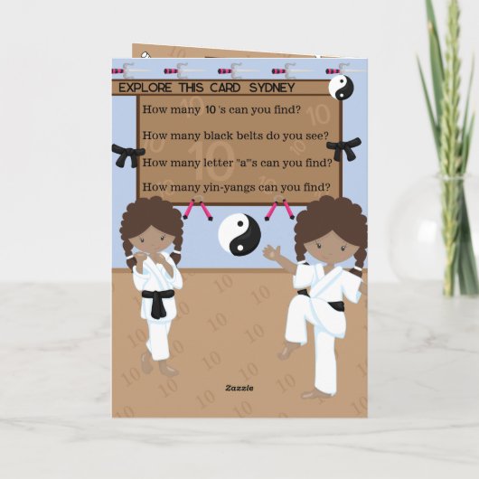 Bruin Meisjes Karate Kleurplaat Gelukkige Verjaard Kaart (Achterkant)