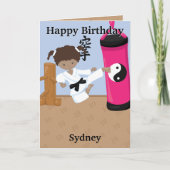 Bruin Meisjes Karate Kleurplaat Gelukkige Verjaard Kaart (Voorkant)