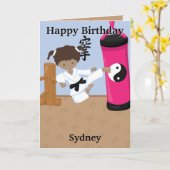 Bruin Meisjes Karate Kleurplaat Gelukkige Verjaard Kaart (Gele Bloem)