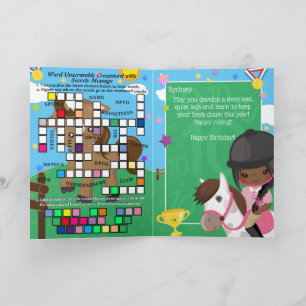 Bruin Meisjes Ruitersport Geheim Bericht Verjaarda Kaart