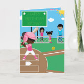 Bruin Meisjes Softbal Kleurplaat Gelukkige Verjaar Kaart (Voorkant)