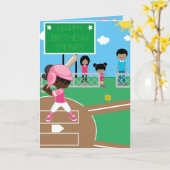 Bruin Meisjes Softbal Kleurplaat Gelukkige Verjaar Kaart (Gele Bloem)