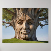 Bruin menselijk gezicht boom takken gesneden poster (Voorkant)