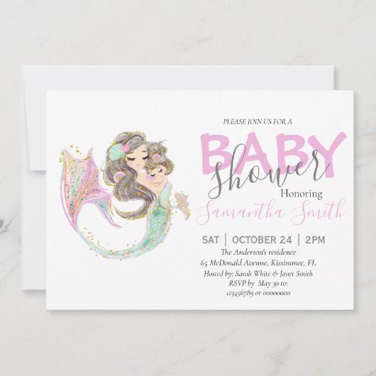 Bruin MERMAID BABY SHOWER onder het zee Aankondiging (Voorkant)