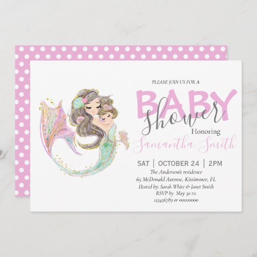 Bruin MERMAID BABY SHOWER onder het zee Aankondiging (Voorkant / Achterkant)