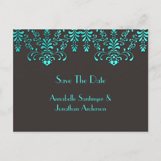 Bruin met Blauwgroen bloemenwervelingen Bewaar de  Aankondigingskaart (Voorkant)