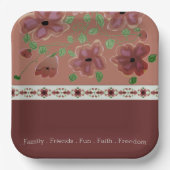 Bruin met elegante bloemen papieren bordje (Voorkant)