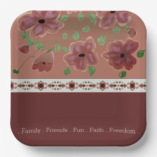 Bruin met elegante bloemen papieren bordje (Voorkant)