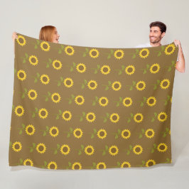 BRUIN MET HERFST ZONNEBLOEMEN FLEECE DEKEN