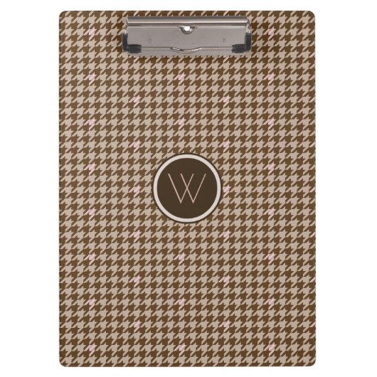 Bruin met Roos Gold Accent Houndstooth Cliboard Klembord (Voorkant)