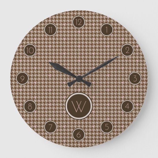 Bruin met Roos Gold Accent Houndstooth Clock Grote Klok (Voorkant)