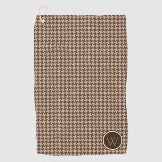 Bruin met Roos Gold Accent Houndstooth Golf Towel Golfhanddoek (Voorkant)