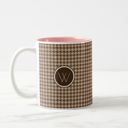 Bruin met Roos Gold Accent Houndstooth Mok (Links)