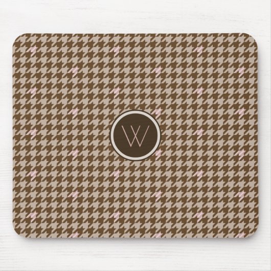 Bruin met Roos Gold Accent Houndstooth Mousepad Muismat (Voorkant)