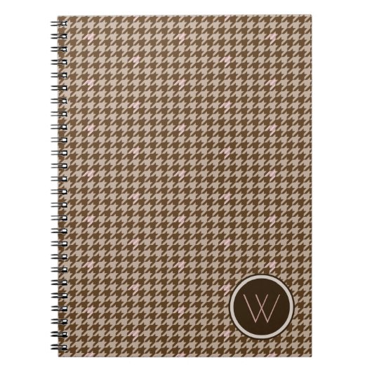 Bruin met Roos Gold Accent Houndstooth Notitieboek (Voorkant)