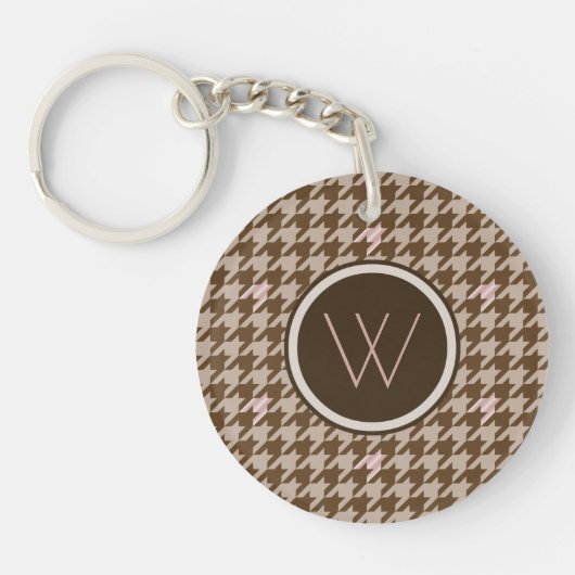Bruin met Roos Gold Accent Houndstooth Sleutelhang Sleutelhanger (Voorkant)