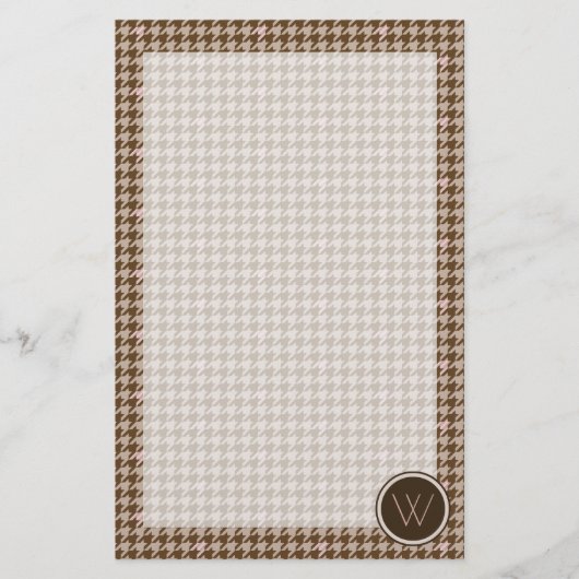 Bruin met Roos Gold Accent Houndstooth Stationery Briefpapier (Voorkant)
