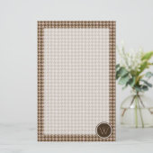 Bruin met Roos Gold Accent Houndstooth Stationery Briefpapier (Staand voorkant)