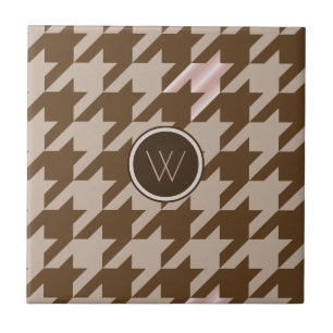 Bruin met Roos Gold Accent Houndstooth Tile Tegeltje
