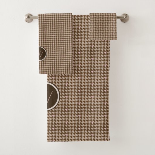 Bruin met Roos Gold Accent Houndstooth Towel Set Bad Handdoek (Insitu)