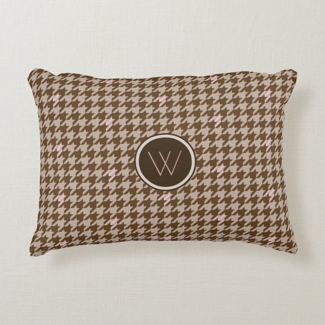 Bruin met Roos Gold Houndstooth Accent Pillow Kussen (Voorkant)