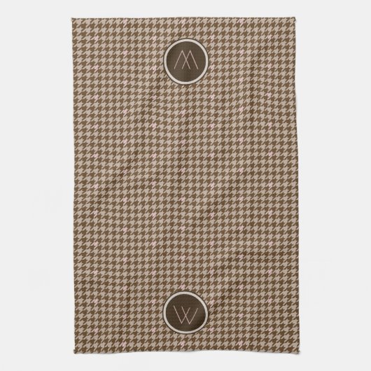 Bruin met Roos Gold Houndstooth Kitchen Towel Theedoek (Verticaal)