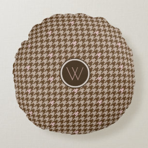Bruin met Roos Gold Houndstooth Round Pillow Rond Kussen