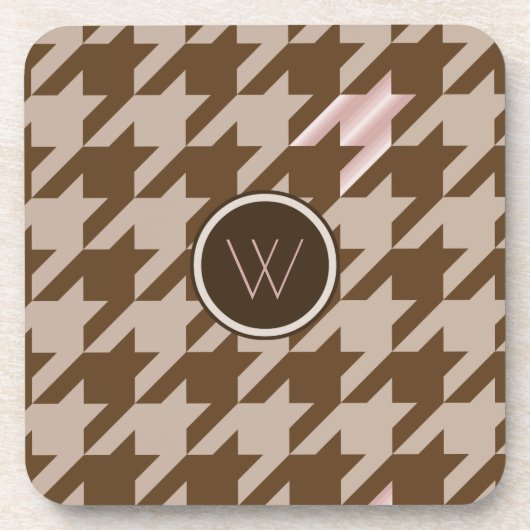 Bruin met Roos Gold Houndstooth Square Onderzetter (Voorkant)