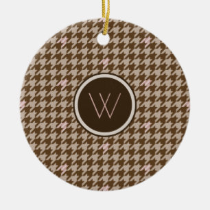 Bruin met Rose Goud Accent Houndstooth Ornament
