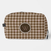Bruin met Rose Goud Accent Houndstooth Toilettasje (Voorkant)