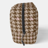 Bruin met Rose Goud Accent Houndstooth Toilettasje (Rechts)