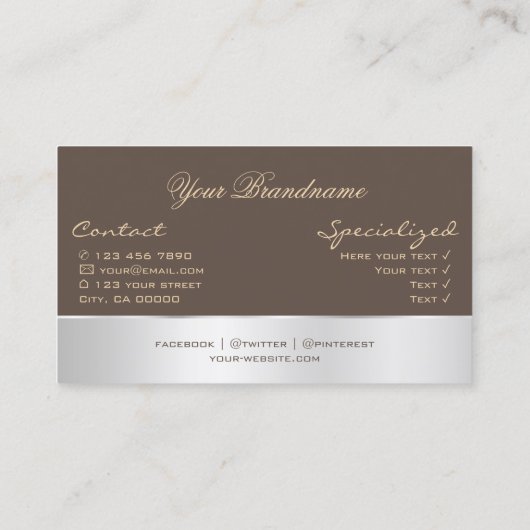 Bruin met zilverdecor en prachtige Rozen ventilato Visitekaartje (Achterkant)