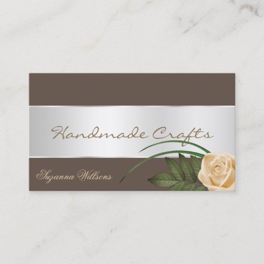 Bruin met zilverdecor en prachtige Rozen ventilato Visitekaartje (Voorkant)