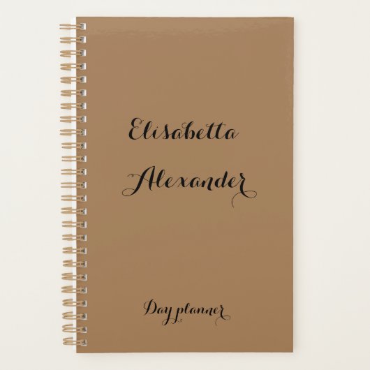 Bruin met zwarte tekstdagplanner en naamplaats. planner (Voorkant)