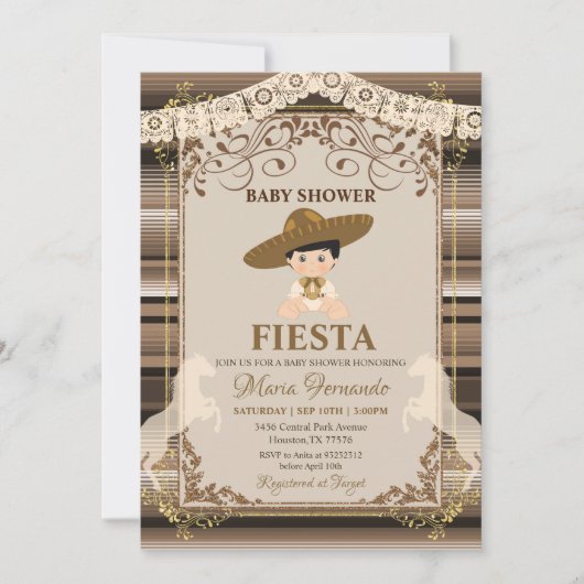Bruin Mexicaans Baby shower Fiesta Uitnodiging (Voorkant)