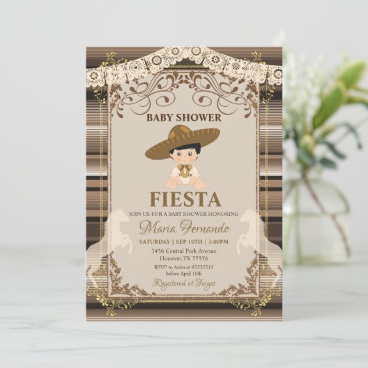 Bruin Mexicaans Baby shower Fiesta Uitnodiging (Staand voorkant)