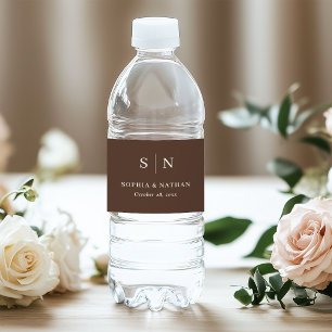 Bruin Minimaal en Chic Monogram Bruiloft Waterfles Etiket