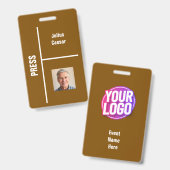 Bruin Minimal Pers Evenement ID Badge (Voor- en achterkant)