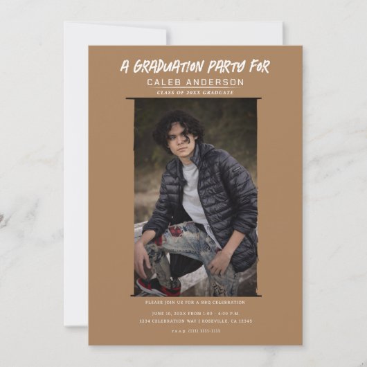 Bruin minimale fotografie foto afstudeerfeest kaart (Voorkant)