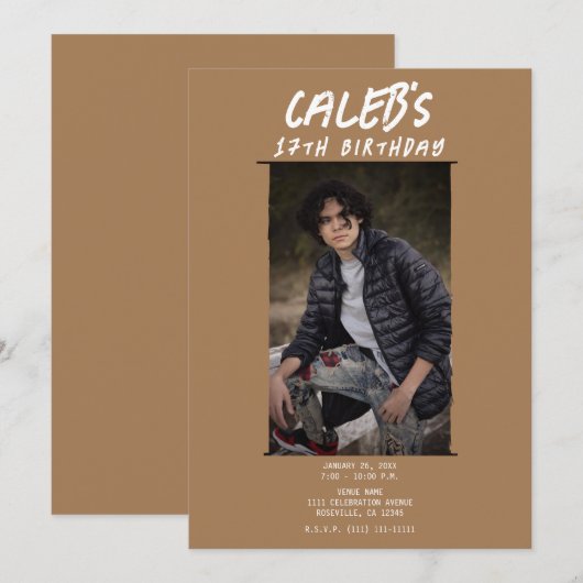 Bruin minimale fotografie foto verjaardagsfeestje kaart (Voorkant / Achterkant)