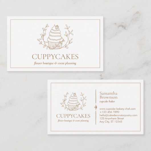 Bruin-minimalistisch aardbeienbrood visitekaartje (Voorkant / Achterkant)