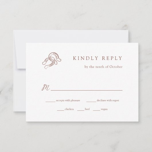 Bruin minimalistisch Hoefijzer bruiloft | Maaltijd RSVP Kaartje (Voorkant)